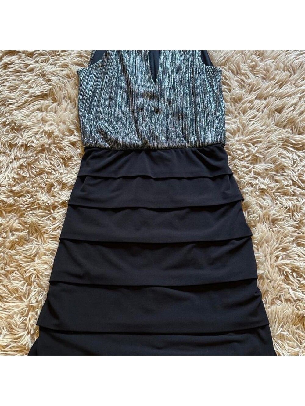 Sweet Storm black & silver metallic mini bandage dress size M